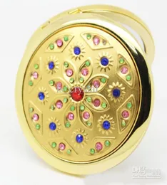 Gold Alloy Decorative Round Mirror Double Side Folding MINI Pocket Compact Mirror Women Flower Makeup Mirror Valentines Gift Favor1388450