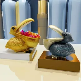 Dekorativa figurer Pelikan Figurin Animal Sculpture Candy Bowl Entryway Nyckelhållare för bokhylla sovrum vardagsrum bordsskivan hem