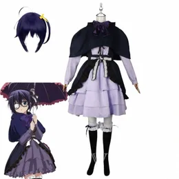 Anime Love Chunibyo Inne deleusis Takani Rikka Cosplay Costume Lolita Maid Purple Dr Bow Cloak Halen Girl Mundlid Q4KJ#