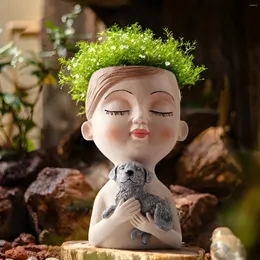 Vasen Gesicht Blumentopf Harz Kopf Pflanzer Vase mit Drainageloch für Büro und Garten Dekor Freund Familie Frauen Einweihungsgeschenke