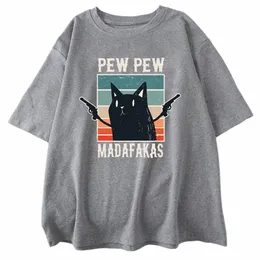 pew Madafakas Black Cat Print Male Cott T-Shirts Vintage Creativity Short Sleeve Casual Oversize O-Neck Tops Mens Tee Clothing k6Zr#