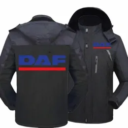 NOWOŚĆ Zimowych mężczyzn Daf Logo Kurtka Logo Gruby Veet Warm Fat Mężczyzna wiatroodporna z kapturem obciążona jeździecką płaszcz Casual Mountainering Overcoat 48gq#