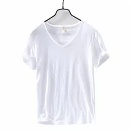 summer New 100% Cott T-shirt Men V-neck Solid Color Casual T Shirt Basic Tees Plus Size Short Sleeve Tops Y2449 p8Tw#