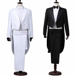 Tuxedo Dr Suits Men broderi Shiny Lapel Tail Coat Tuxedo Wedding Groom Tailcoats Party Stage Singer Suits Dr Coat Tails P6HO#