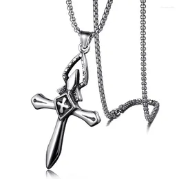 Chains Vintage Royal Knight Cross Pendant Necklace For Men Male 50CM Stainless Steel Chain Gift Wholesale 2024