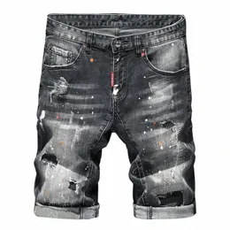 mężczyźni Summer Black Denim Shorts Otwory Krótkie dżinsy dobrej jakości mężczyźni Fit Fit Casual Dżinsy Szorty Nowe Fi Męskie dżinsy High Streetwear 60an##