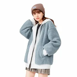 Semir Coat Women Imitati Lamb Wool Warm 2023 Winter Ny Loose Splice Ctrasting Color Hooded Coat C1iq#
