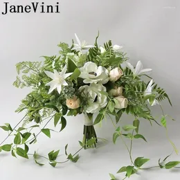 Wedding Flowers JaneVini Blumenstrauss Bride White Flower Bouquets Artificial Green Leaves Bridesmaid Bridal Bouquet Fleur Mariage 2024