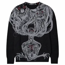 2023 Новый вязаный свитер мужской хип-хоп уличный готический шерстяной пуловер в стиле ретро женский Y2K Harajuku в стиле панк весенний свитер d31n #