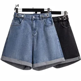 plus Size Wide Leg Shorts Jeans Women 7xl High Street American Elegant Chic Elastic High Waist Demin Short Oversized Pants Mujer U7zP#