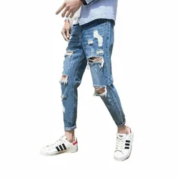 Nome dell'articolo all'ingrosso 2022 primavera autunno strappato grande buco denim jeans uomo adolescenti slim coreani uomini adolescenti raschiato mendicante pantaloni uomo sottile C7dx #