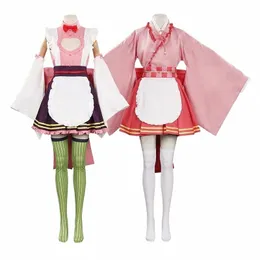 Kanroji Mitsuri Tsuyuri Kanao Costume Cosplay Parrucca Uniformi da donna Kimo Cameriera Abiti Apr Dr Halen Carnevale Party Suit t3Fj #