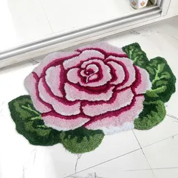 Carpets Irregular Rose Flower Tufted Carpet Doormat Bathroom Mat Soft Plush Anti-slip Absorbent Floor Home Decor Rug