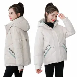 Huva ner Cott Jacket för kvinnors korta vinterfi -toppar Parkas vadderad jacka kvinnlig varm koreansk lös casual outwear 2023 i6wt#