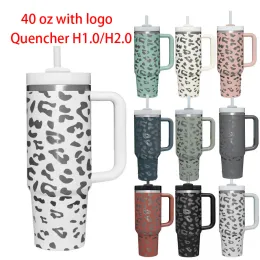 Feeding 40 Oz Tumbler with Handle Leopard Print Insulated Mugs with Lids and Straws Stainless Steel Coffee Tumbler Termos