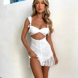 Casual Dresses Hirigin Sexig Mini Dress Lace Hollow Out Bandage Women Robe Spaghetti Strap Backless BodyCon Party Club Print