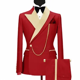 Fi Red Men Suits Slim Fit Luxury Busin Busin Busin Wedding Tuxedos Shiny Flazer Blazer Pants 2 قطعة مخصصة سترة 18YO#