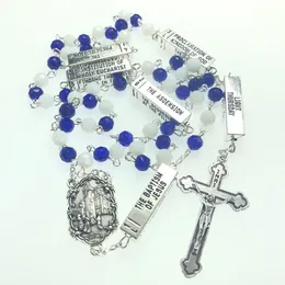 Anhänger-Halsketten Blingbling 6 mm silberfarbene Kristall-Strassperlen, fünf Geheimnisse, Rosenkranz, religiös, katholisch, Rosario