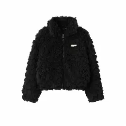 LG 슬리브 양털 지퍼 가짜 모피 코트 겨울 옷 여성 2022 FI 고딕 고급 의상 여성 검은 재킷 트렌드 l4U3#