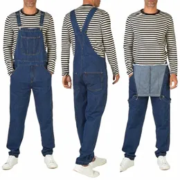 new Fi Men's Jeans Overalls High Street Straight Denim Jumpsuits Hip Hop Men Cargo Bib Pants Cowboy Male Jean Dungarees 45wK#