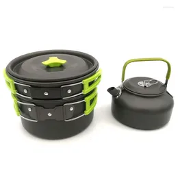 Cookware set utomhus vikande kockset mess kit aluminium skålar krukor sked nylonväska redskap matlagningsutrustning camping