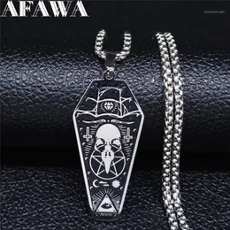 Afawa Witchcraft Vulture Coffin Pentagram Inverterad Cross rostfritt stålhalsband hängsmycken Kvinnor Silverfärgsmycken N3315S021227D