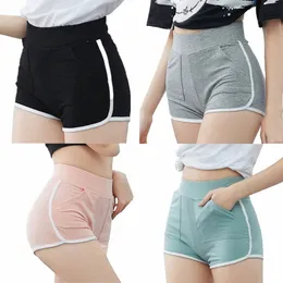 causal Cott Yoga Shorts For Women 2022 Summer Sports Fitn Skinny Slim Pocket High Waist Stretchy Gym Clothing Short Pants R3sP#