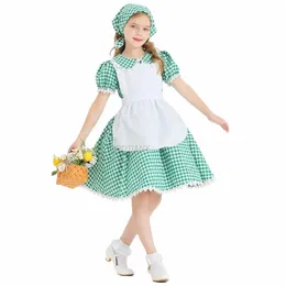 NOWOŚĆ Pastoral Style Girls Plaid Dres Child Kids Praial Prairie Pieer Girl Costume Halen Carnival Maid Cosplay Cosplay N3D6#