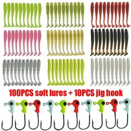 110pcs/lot balıkçılık cazibesi jigging wobblers yumuşak yem seti 5cm 0.7g sazan bas balıkçılık grubu mücadele yapay silikon yemi yüzme 240321