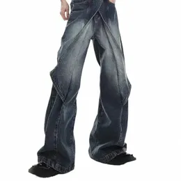 y2k Aesthetics Vintage Decstructed Cut W Dragging Pants Men's Variable Design Wide Leg Pants American Style Hip-hop Jeans F7hs#