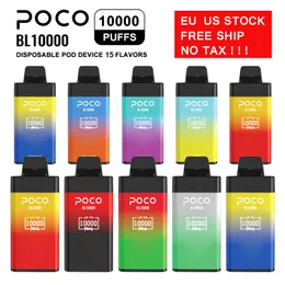 EU US Stock !!!Original Disposable E Cigarette POCO BL 10000 Puffs Mesh Coil rechargeable 650mAh Vape Pen Battery Prefilled 20ml Cartridge 0% 2% 5% Pod 15 Flavors