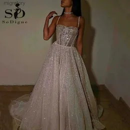 Urban Sexy Dresses Sodigne Glitter Shinny Wedding Plus Size Princess Spaghetti Straps Brud Formella klänningar Korsettklänning 2023 YQ240329