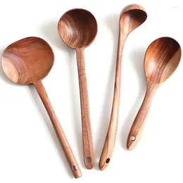 Colheres Varejo Colher de Cozinha de Madeira Conjunto de Talheres 4 Pcs Natural Teak Wood Long Handle Jantar Mexendo