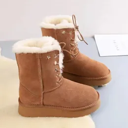 Boots 2023 Sheepeskin Wool شامل Antiskid Boots Boots Mini Mini Boots Short Short Winter Winter Shicened Women’s Shoes Botas Mujer