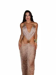 Frauen Sexy Glitter Sparkly Pailletten Quaste V-ausschnitt Dres Frauen Aushöhlen Party Dr 2024 Neue Elegante Dünne Anliegende Sundr c89I #