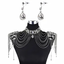 luxury Wedding Bridal Crystal Necklace Statement Tassel Shoulder Chain Layered Jewelry with Teardrop for rhineste Dangle Set z2sm#