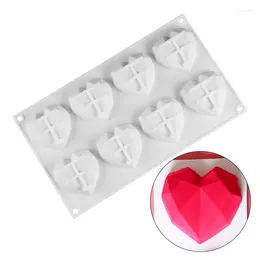 베이킹 몰드 8 캐비티 다이아몬드 사랑 실리콘 케이크 곰팡이 3D 심장 모양 퐁당 무스 초콜릿 곰팡이 모델링 장식