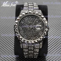 Altri orologi Elegante cristallo nero da uomo Orologio unico al quarzo con diamanti completamente pavimentati Top Brand Fashion Bling Ice Out Orologio hip-hop maschile T240329