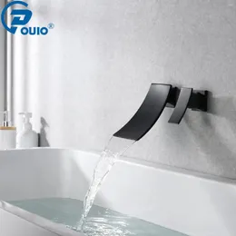 Bathroom Sink Faucets OUIO Basin Faucet Waterfall Bathtub Mixer Tap Matte Black Single Lever Wall Mounted For