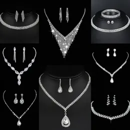 Värdebelt lab diamantsmycken Set Sterling Silver Wedding Halsband örhängen för kvinnor brudgagemang smycken present h0yd#
