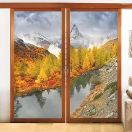 Window Stickers Privacy Film Autumn Scenery Pattern Frosted Glass Sticker UV Protection For Badrum Dekorativ