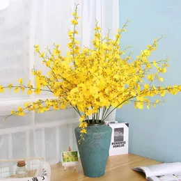 Decorative Flowers 95cm Yellow Silk Simulation Dancing Orchid 5 Branches Plant Home Living Room Wedding Decoration Artificial