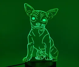 LED Night Light 3D Acryl Decor Illusion Chihuahua Nightlight Dzieci Kid Pet Pies Lampa stołowa Wedding Party Prezenty 5105155