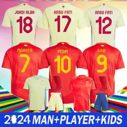 Spains Nya fotbollströjor 2024Euro Cup Player Fans Football Shirt Pedri Gavi Morata Jordi Alba Lamine Pino Men Kids Set Kit Top Tier Football Jersey