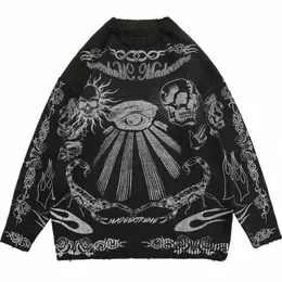 Hip Hop Rock Y2K Cardigan Kardigan Knoja ciepła luźna czaszka Koszyka SWEATER ETHIN TOP Odzież Jesień i Zima nowe styl uliczny H3EK#