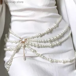 Cintos de corrente de cintura Y2K joias multicamadas pérola cintura feminina moda retrô role play acessórios para o corpo sexy acessórios de festa presente y240329
