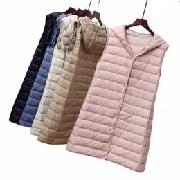 Schinte Women Ultra Light Down LG Vest with Hood Casuare Slim Watistcoat 90％white Duck down Gilet new 2024 fi Hot Sale U93j＃