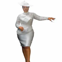 Гражданские свадебные платья для женщин 2023 Невеста Кружева Lg Рукава Короткие платья с высоким воротником длиной до колена Свадебные платья Dr U81K #