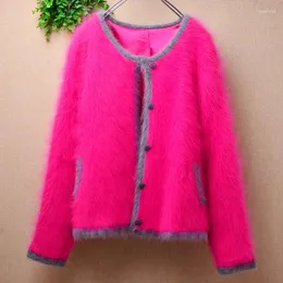 Damen-Strickpullover, weiblich, für Frühling und Winter, Pull-Rose, Nerz-Kaschmir-Strick, lange Ärmel, schlanke Strickjacken, Angora-Pelzmantel, Pullover-Oberteil