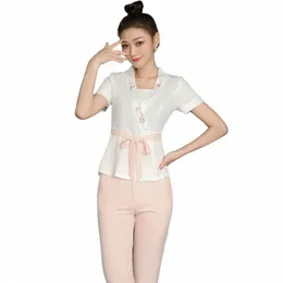 profial Cosmetologist Work Clothes Manicurist Uniform Waiter Uniform Women Beautician Uniform Sal B95D#